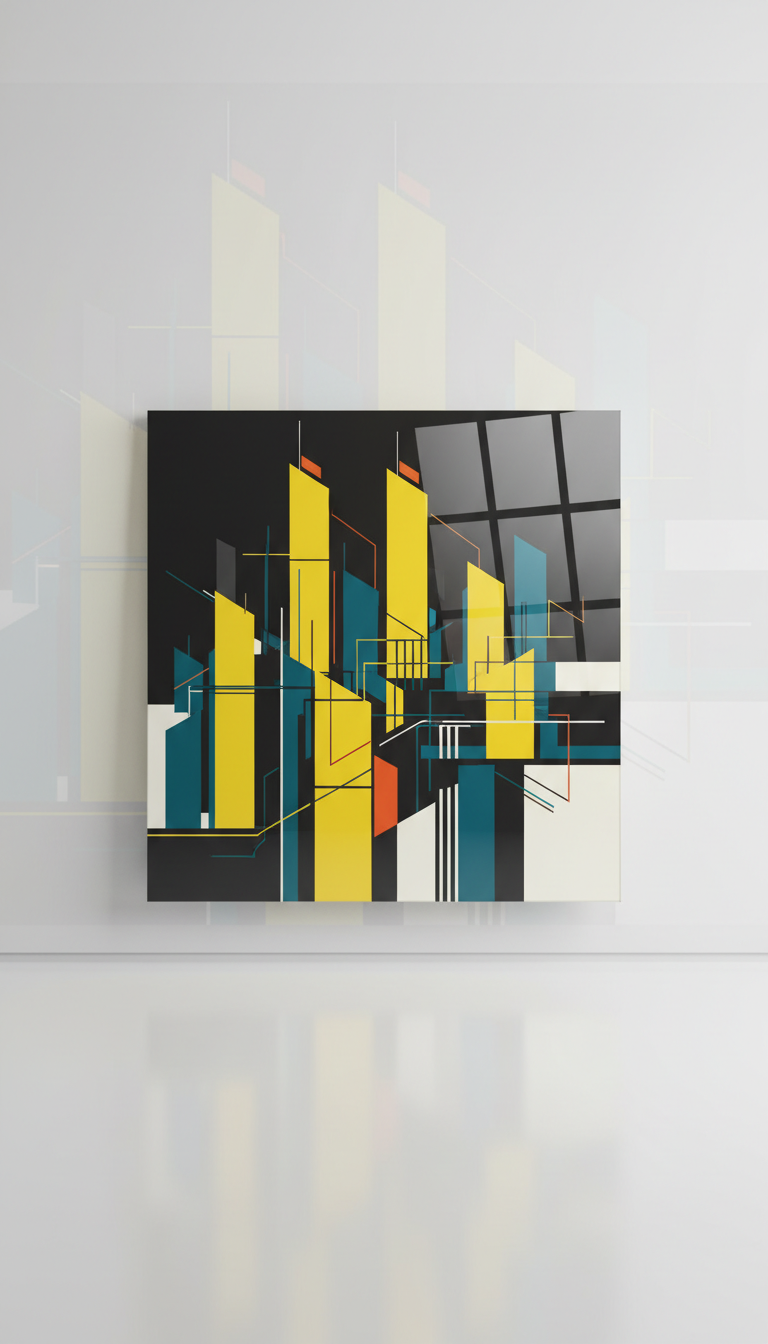 Abstraction urbaine jaune électrique sur plexiglas